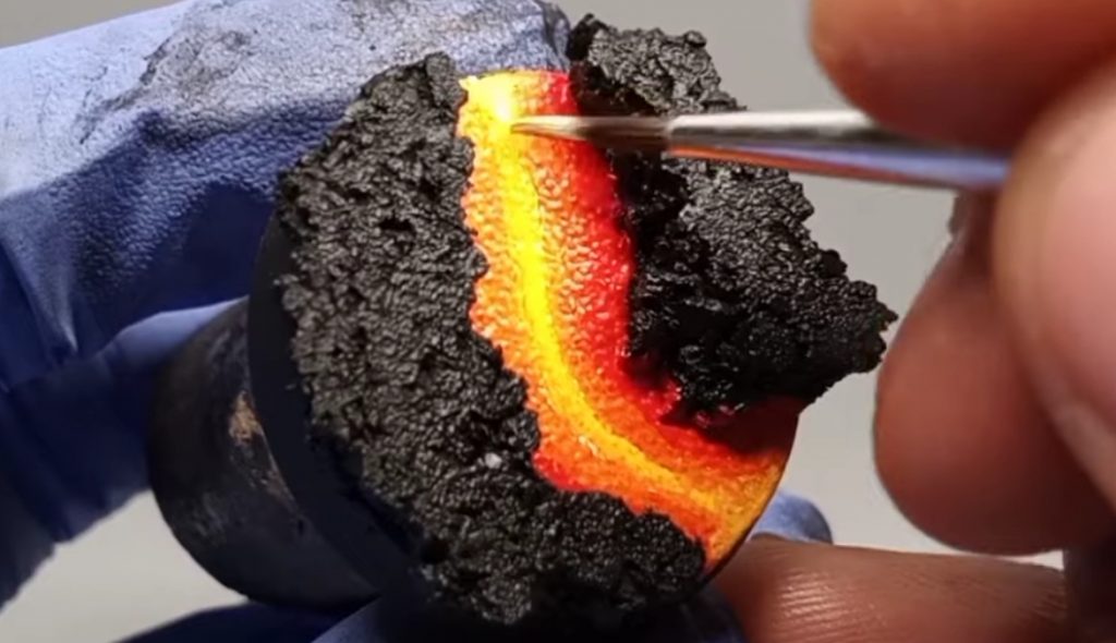 To paint Lava flows in deep reds
